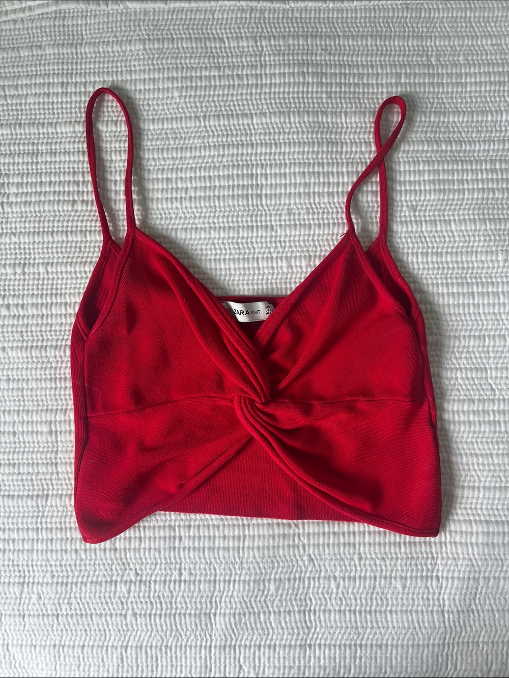 Zara Red Twist-Knot Spaghetti Strap Crop Cami